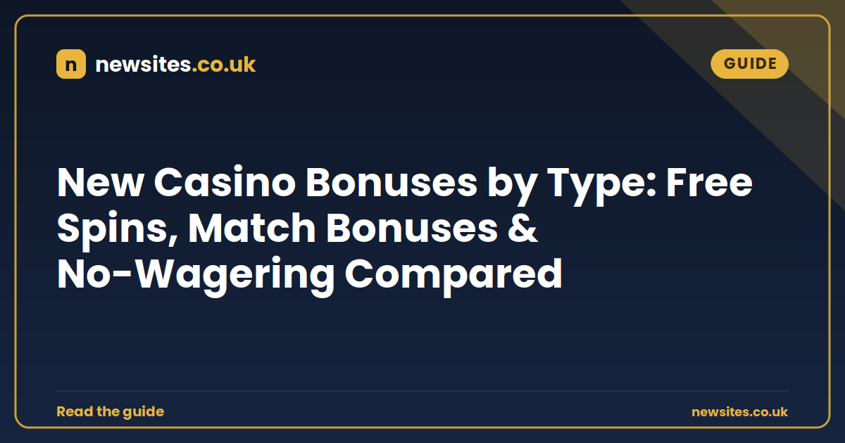 New Casino Bonuses by Type: Free Spins, Match Bonuses & No-Wagering Compared