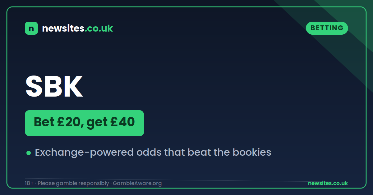 SBK new betting site — Bet £20 get £40 in free bets with exchange odds