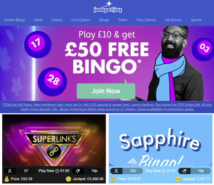 Uk bingo games sites - Jackpotjoy