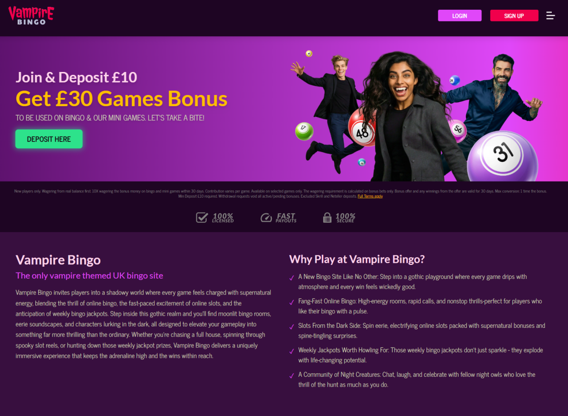 Vampire Bingo sign up offer and promo code UK